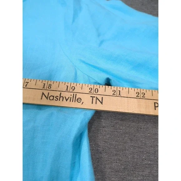 Eileen Fisher Irish Linen Tunic Blue Split Top Neck Tie 3/4 Sleeve Womens PM - Picture 10 of 15